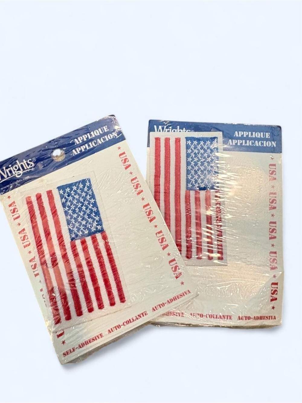 Vintage Wrights USA American Flag Self-Adhesive Appliqué Patches